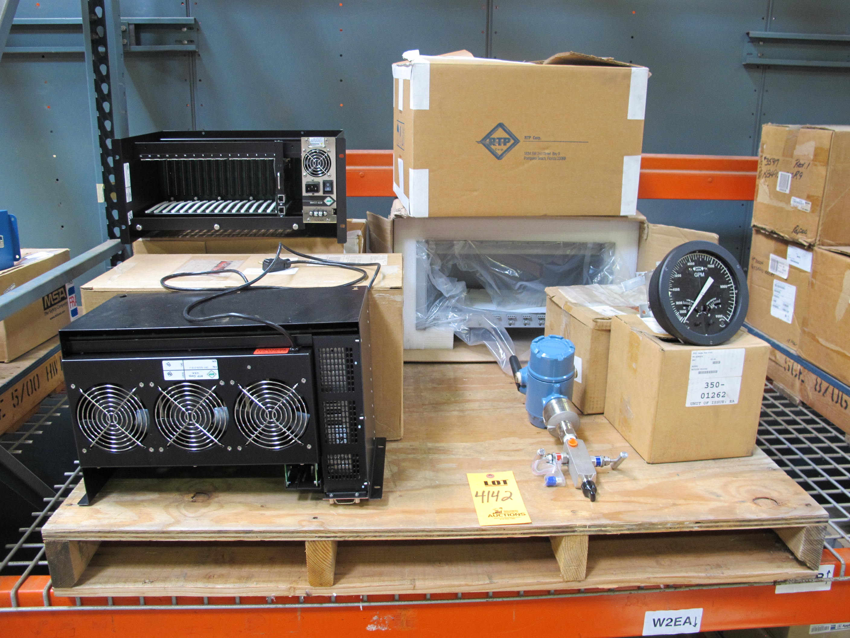 LOT TO INCLUDE: (1) ROSEMOUNT TRANSMITTER MODEL# 3051S2TG4A2A11X5AWA3WK1B4M5 (1) USER CONFIGURABLE BURST RATE, 2.4 GHZ DSSS, WIRELESS HART HOUSING/CONDUIT: WIRELESS PLANTWEB HOUSING, ALUMINUM, (1) CHASSIS, IO TYPE, 16 SLOT RTP2300 EXPANSION I/O KIND. 115/230 VAC, (1) HOUSING, STANDARD NEST KIND, STL MATERIAL, (2) GAUGES, FLOW TYPE, 6 INCH GAUGE FACE SIZE, 0-9000 GPM RANGE, 1/4" NPTF TOP AND BOTTOM CONNECTION. SWP 500 PSI, HOUSING SST BELLOWS SST, FILL ETHYLENE- GLYCOL & WATER, O-RINGS VITON DIFF. LOADING & HANDLING FEE $15-4142